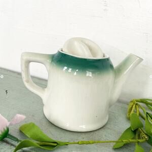 Vintage Ceramic Teapot Individual Green Rim Lid Restaurant Ware Sexton USA